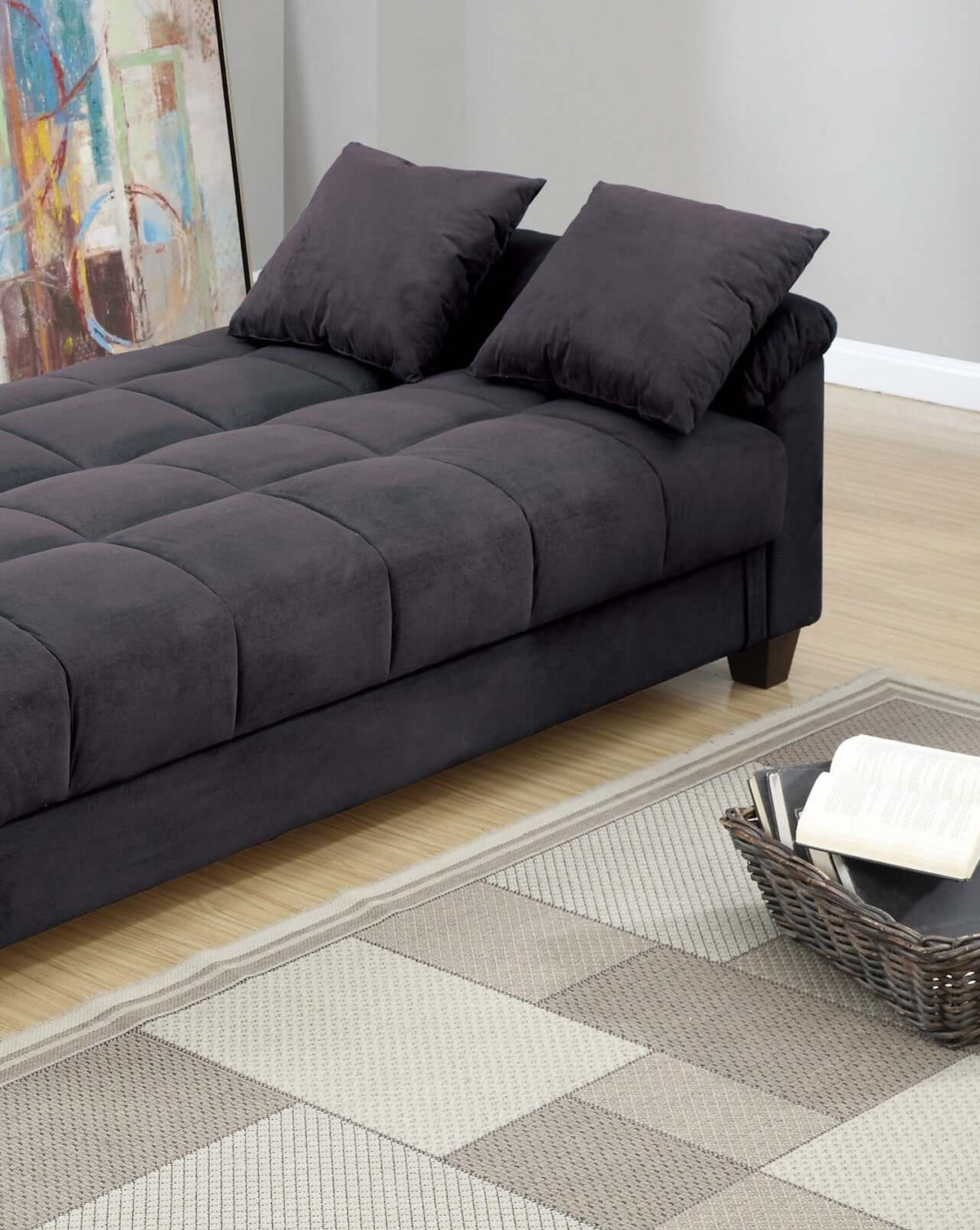 Bramwell Microfiber Convertible Sofa – 84" Ebony Storage Futon Sofa – view 7