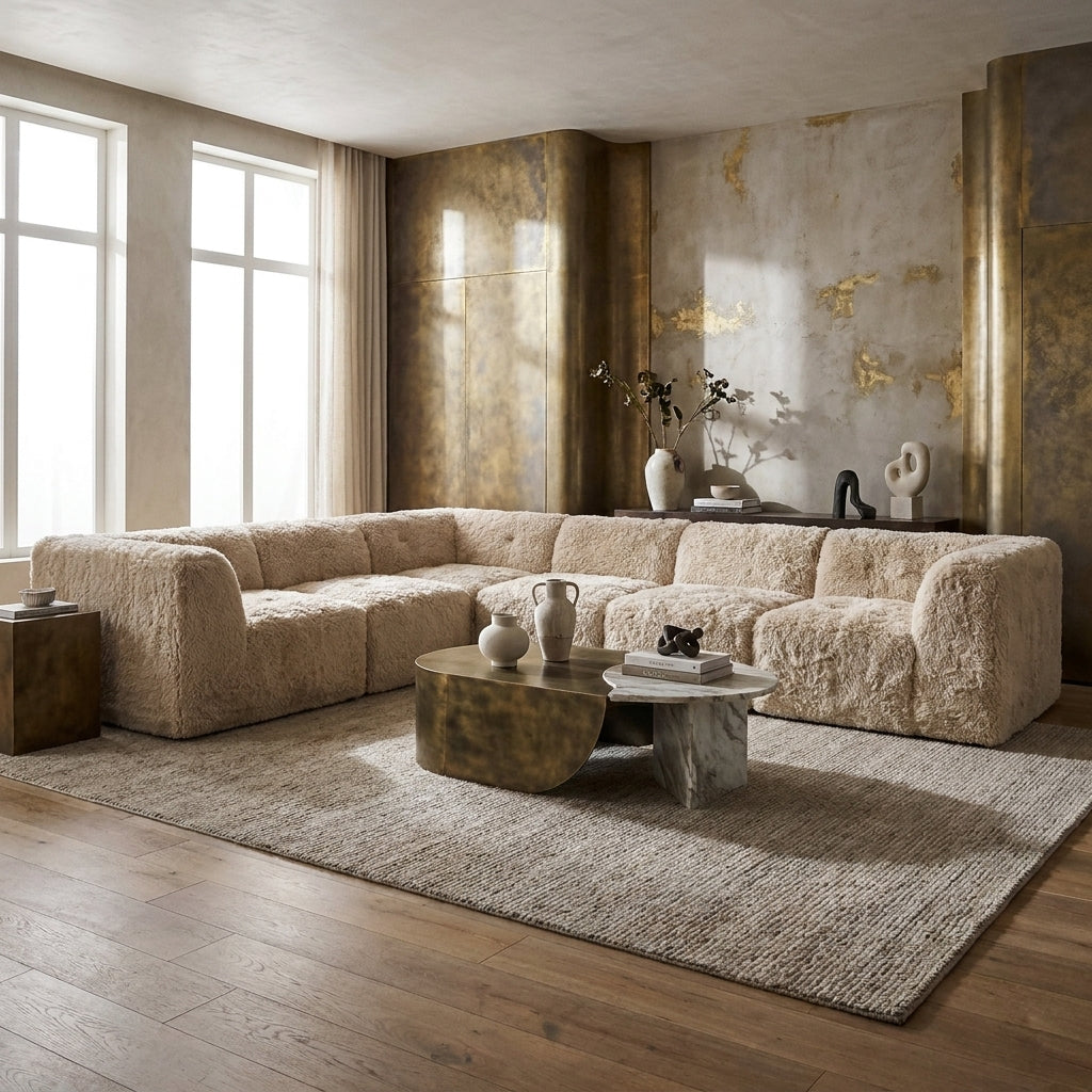 Brannigan Modular Sofa & Loveseat – Sand Faux Fur, 5-Piece Corner Sectional – view 2