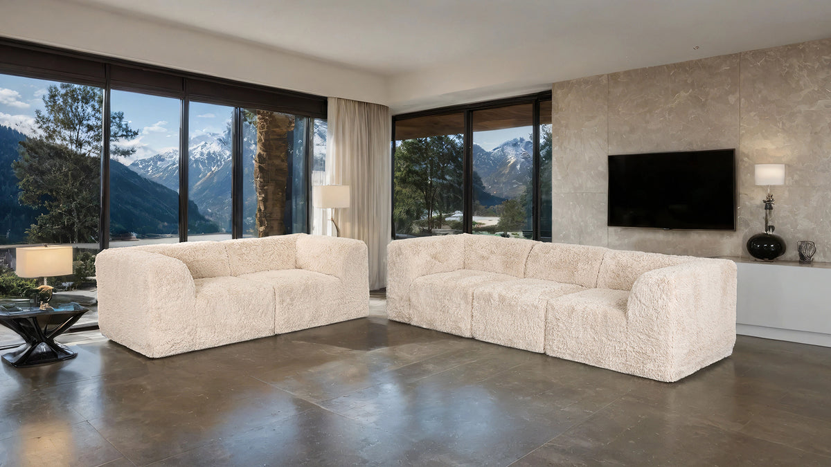 Brannigan Modular Sofa & Loveseat – Sand Faux Fur, 5-Piece Corner Sectional – view 5
