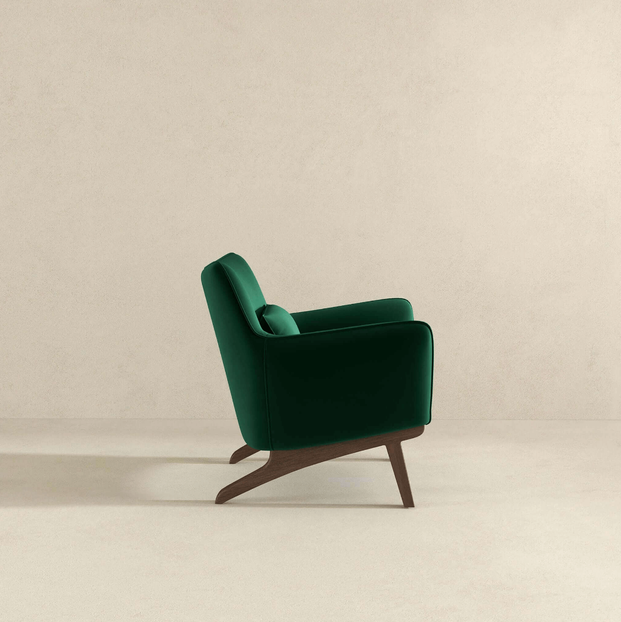 Brayden MCM Fabric Accent Lounge Chair – Modern Upholstered Chair (Multiple Fabrics & Colors) in green upholstery with wooden base.