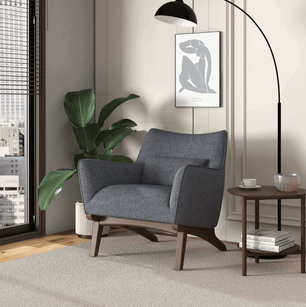 Brayden MCM Fabric Accent Lounge Chair – Modern Upholstered Chair (Multiple Fabrics & Colors) in a stylish living room setting.