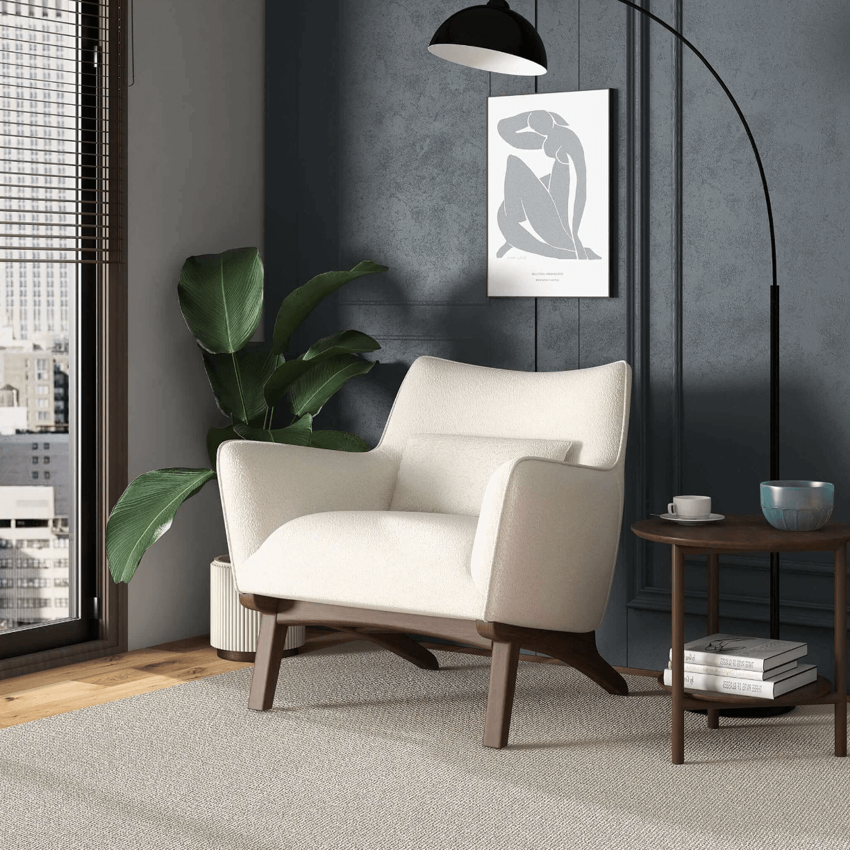 Brayden MCM Fabric Accent Lounge Chair – Modern Upholstered Chair (Multiple Fabrics & Colors) in a stylish living room setting.