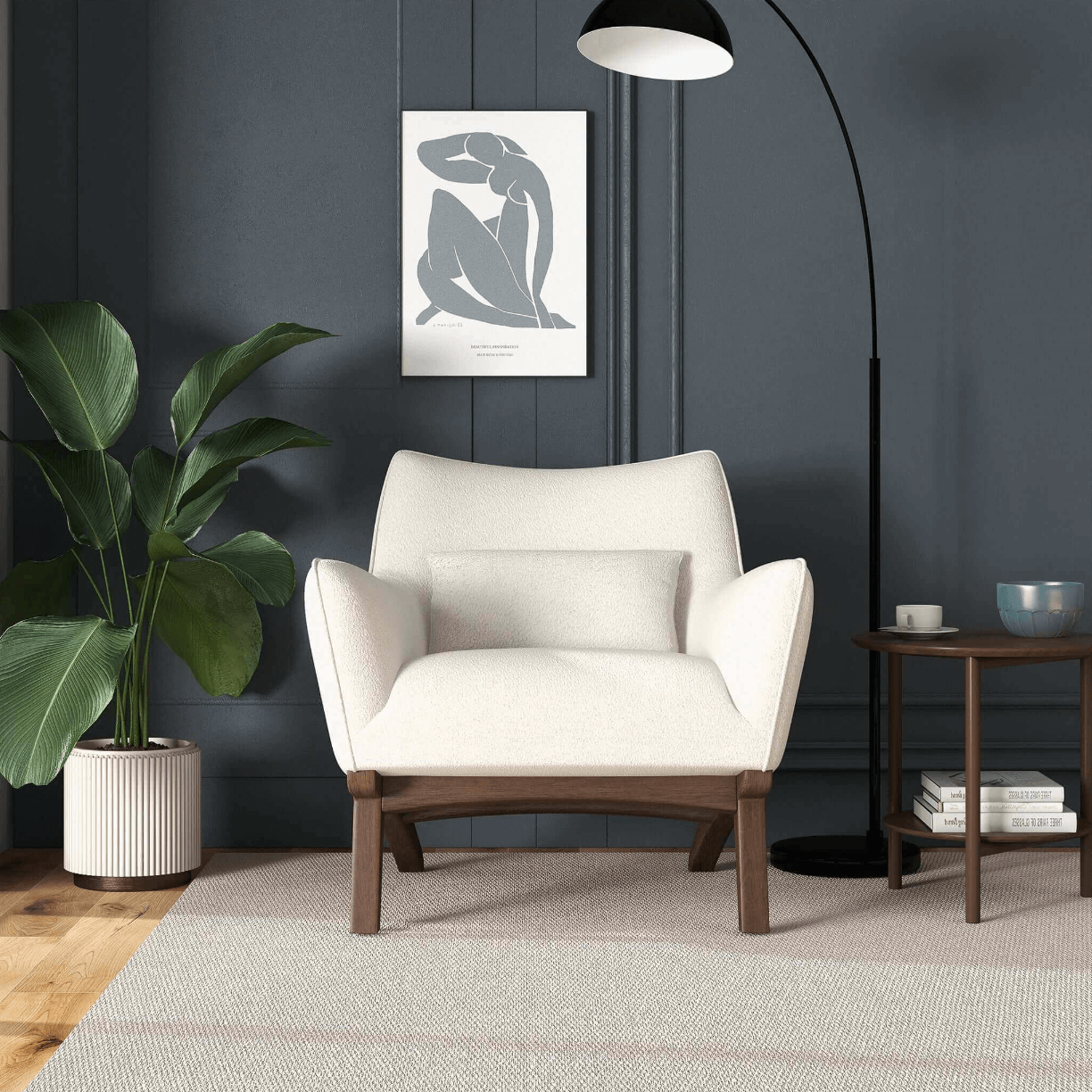 Brayden MCM Fabric Accent Lounge Chair – Modern Upholstered Chair (Multiple Fabrics & Colors) in a stylish living room setting.