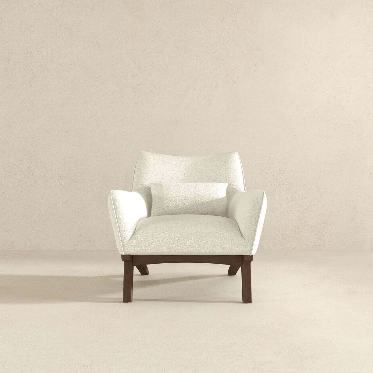 Brayden MCM Fabric Accent Lounge Chair – Modern Upholstered Chair (Multiple Fabrics & Colors) in white fabric on wood base.