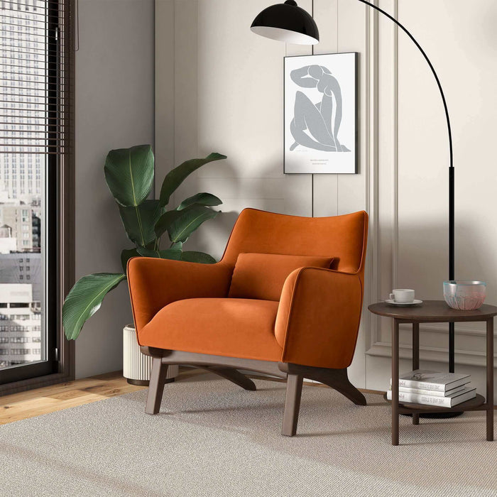 Brayden MCM Fabric Accent Lounge Chair – Modern Upholstered Chair (Multiple Fabrics & Colors) in a stylish living room setting.
