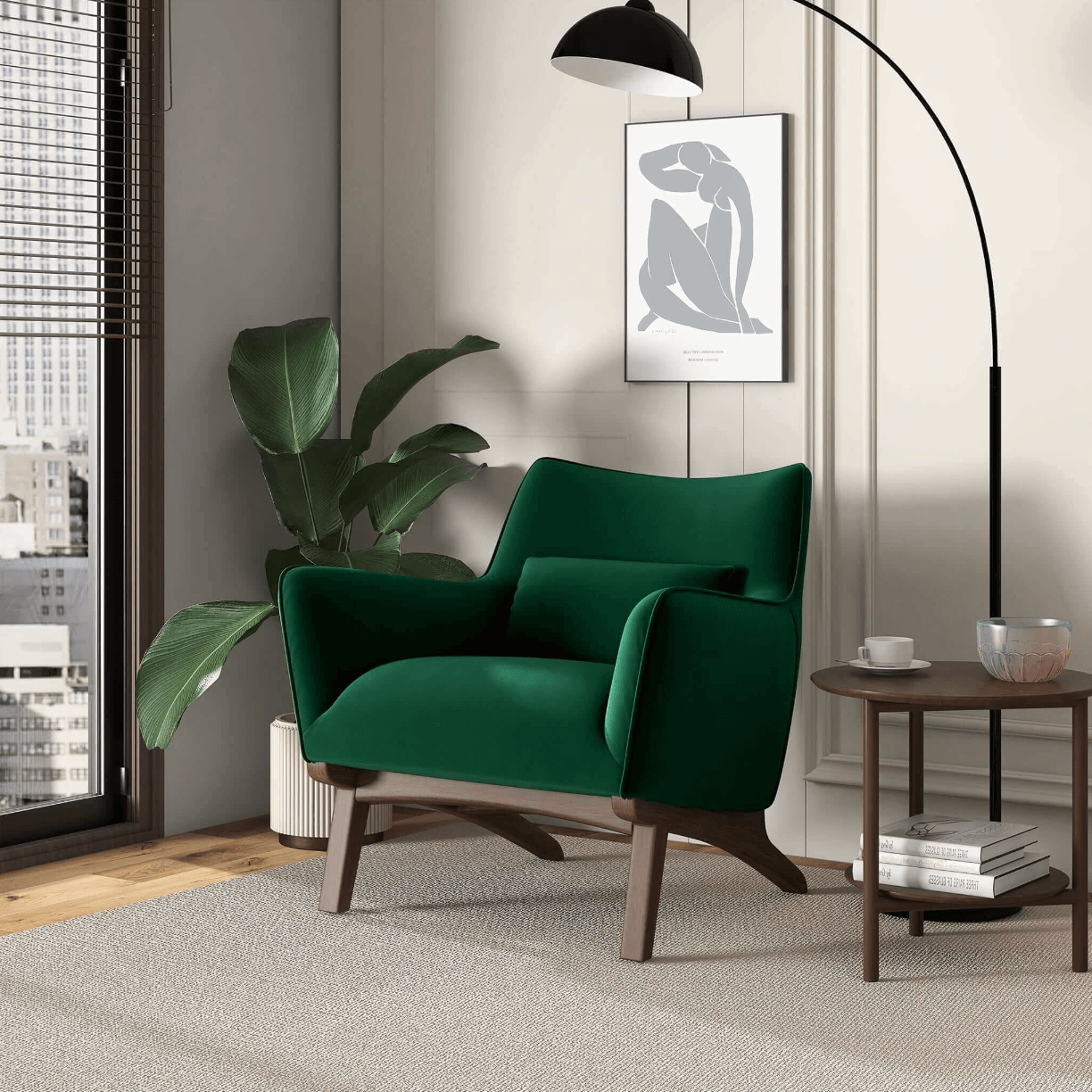 Brayden MCM Fabric Accent Lounge Chair – Modern Upholstered Chair (Multiple Fabrics & Colors) in green fabric, stylish home decor.