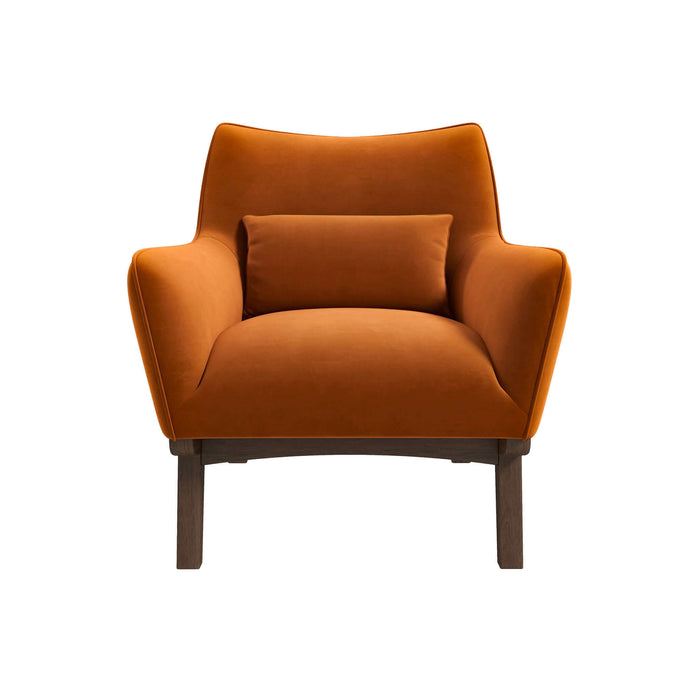 Brayden MCM Fabric Accent Lounge Chair – Modern Upholstered Chair (Multiple Fabrics & Colors) in vibrant orange velvet.