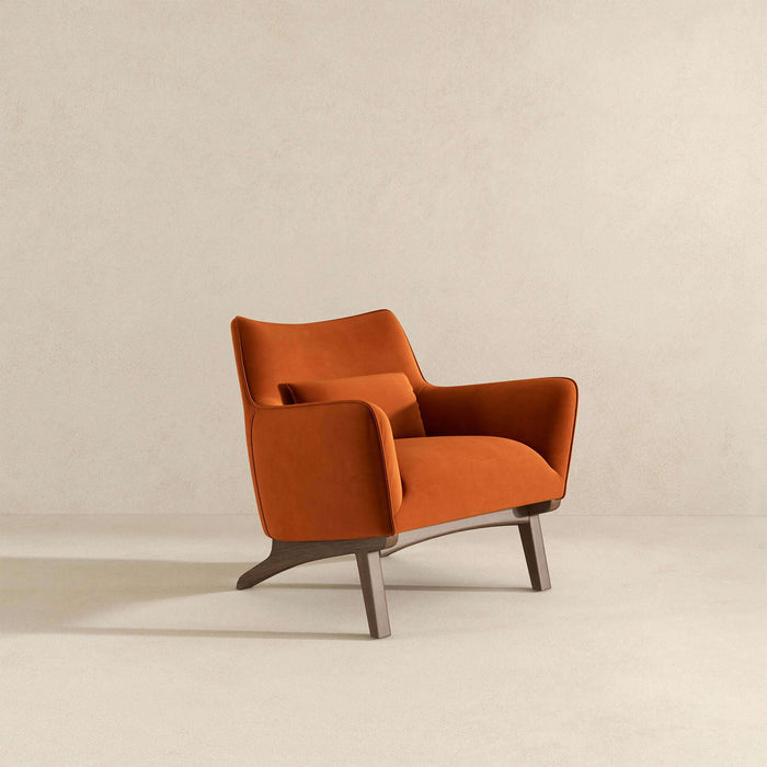 Brayden MCM Fabric Accent Lounge Chair – Modern Upholstered Chair (Multiple Fabrics & Colors) in orange velvet.