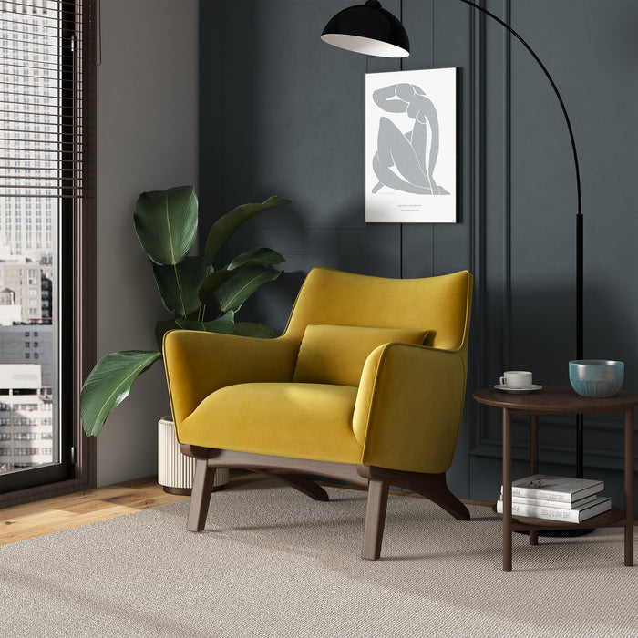 Brayden MCM Fabric Accent Lounge Chair – Modern Upholstered Chair (Multiple Fabrics & Colors) in a stylish living room.