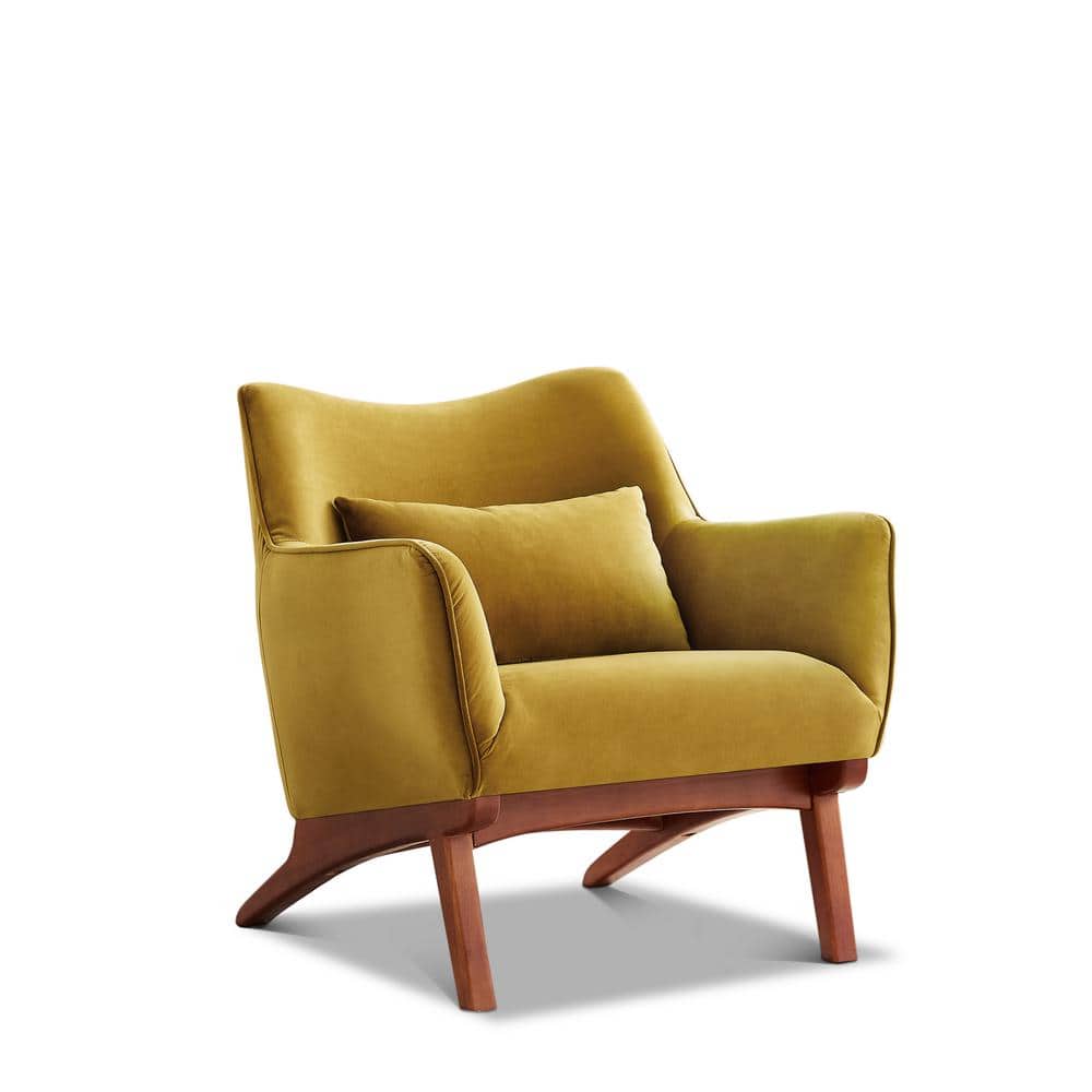 Brayden MCM Fabric Accent Lounge Chair – Modern Upholstered Chair (Multiple Fabrics & Colors) in yellow upholstery.