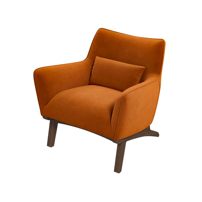 Brayden MCM Fabric Accent Lounge Chair – Modern Upholstered Chair (Multiple Fabrics & Colors) in orange upholstery.