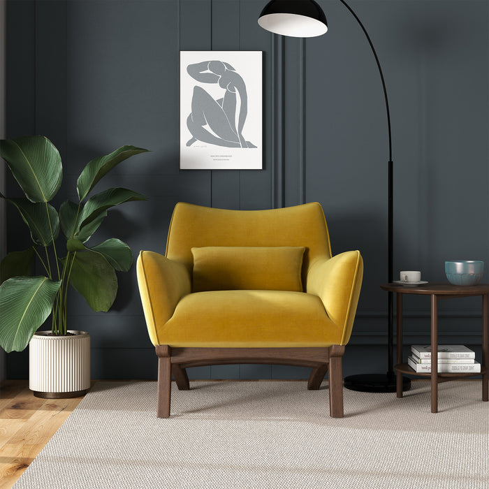Brayden MCM Fabric Accent Lounge Chair – Modern Upholstered Chair (Multiple Fabrics & Colors) in yellow fabric