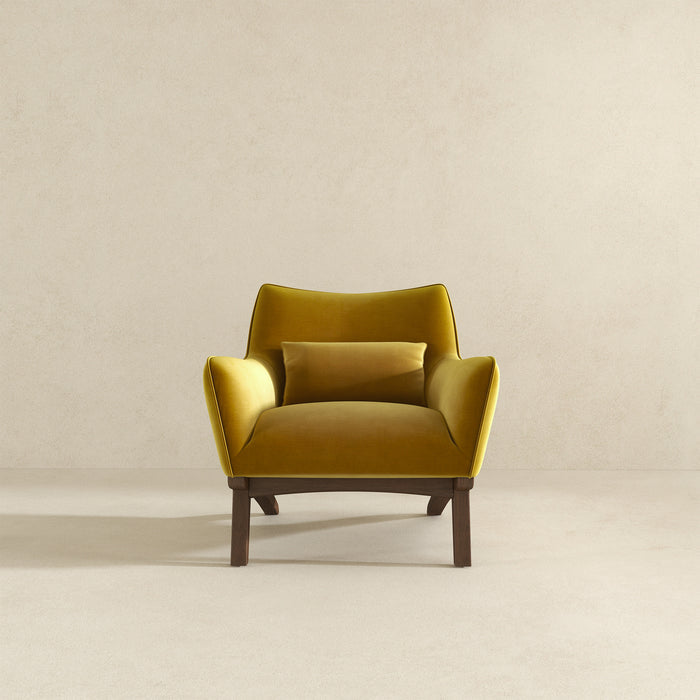 Brayden MCM Fabric Accent Lounge Chair – Modern Upholstered Chair (Multiple Fabrics & Colors) in yellow velvet.