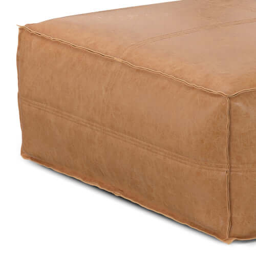 Brody Large Square Faux Leather Ottoman 36" – Coffee Table Ottoman (2 Colors) in brown faux leather.