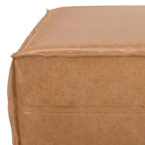 Brody Large Square Faux Leather Ottoman 36" – Coffee Table Ottoman (2 Colors) in brown faux leather texture.