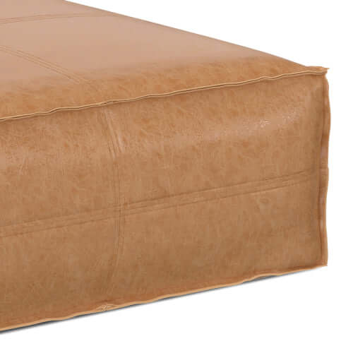 Brody Large Square Faux Leather Ottoman 36" – Coffee Table Ottoman (2 Colors) close-up view of the tan faux leather texture.
