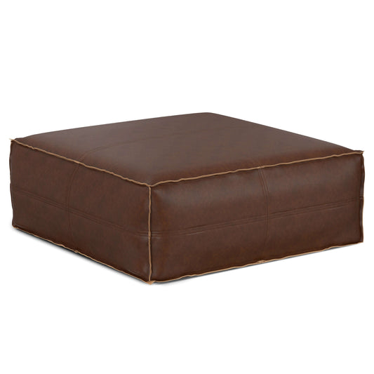 Brody Large Square Faux Leather Ottoman 36" – Coffee Table Ottoman (2 Colors) in rich brown finish.