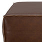 Brody Large Square Faux Leather Ottoman 36" – Coffee Table Ottoman (2 Colors) close-up of brown faux leather texture.