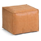 Brody Faux Leather Pouf in Light Brown