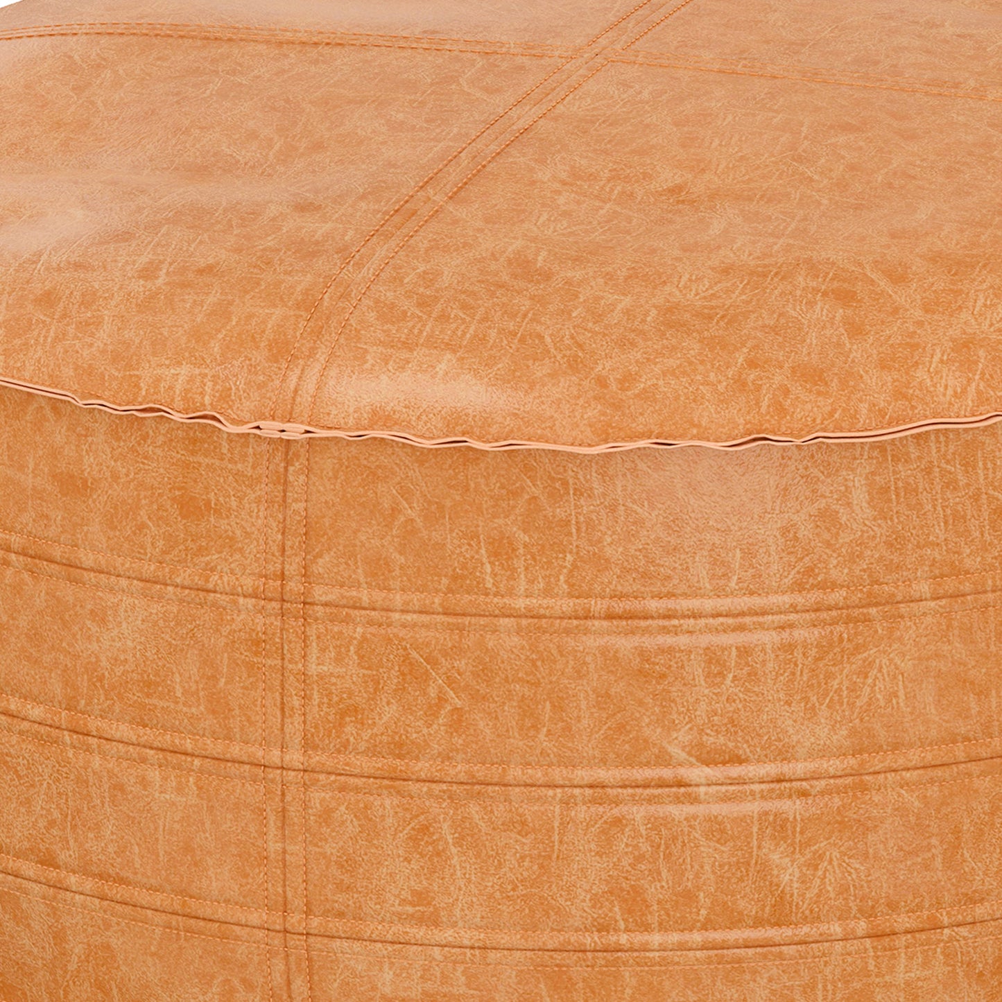 Brody Light Brown Faux Leather Pouf – 32" Round Pouf – view 2
