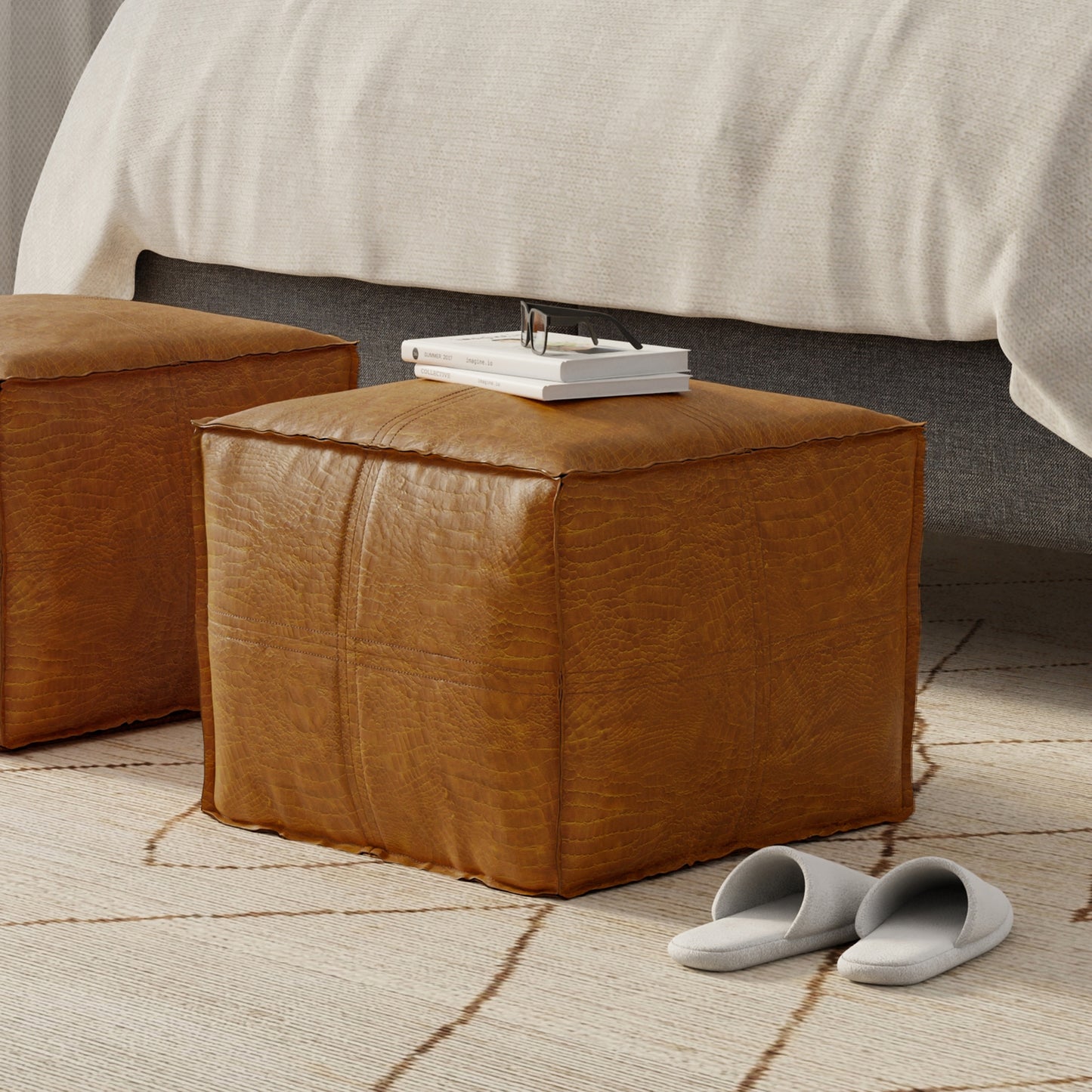 Brody Tan Genuine Leather Pouf – 18" Pouf – view 3