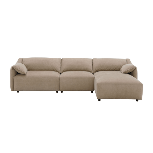 Brown Suede Sectional Sofa with Chaise – in room setting