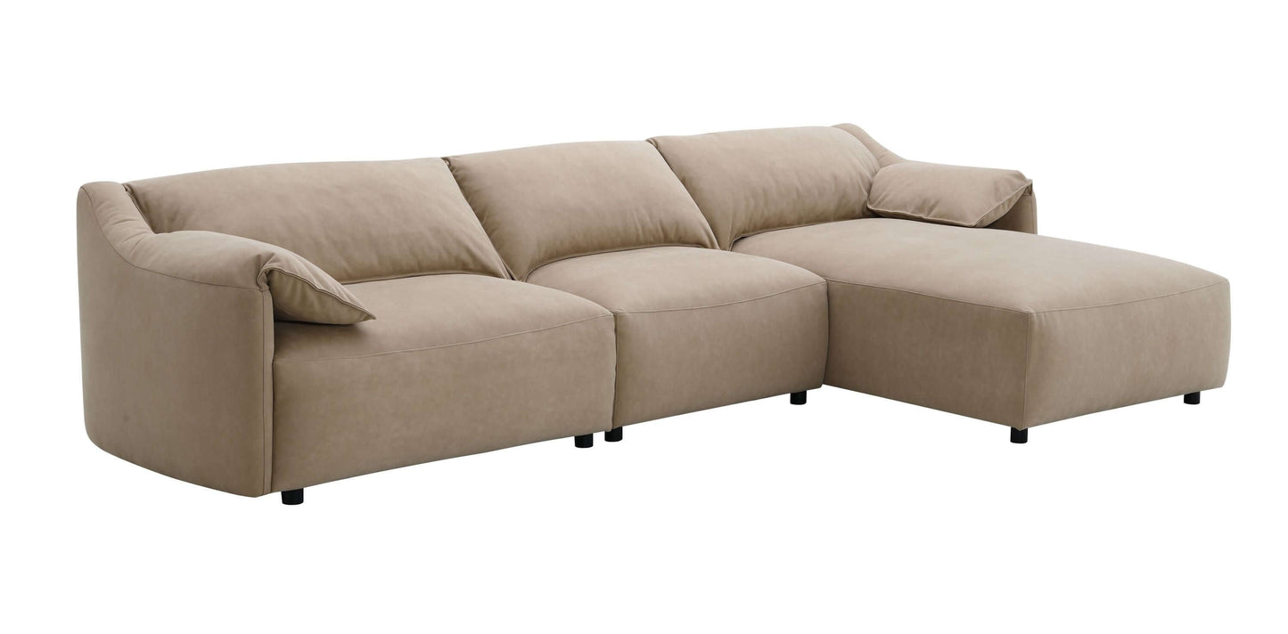 Light Brown Suede Sectional Sofa with Chaise – 127” L-Shape Couch, perfect for living room comfort. Brown suede sectional sofa.