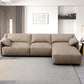 Light Brown Suede Sectional Sofa with Chaise, 127-inch L-shape couch, comfortable and spacious living room furniture.