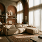 Brown Suede Sectional Sofa with Chaise – 127” L-Shape Couch in a stylish living room setting.