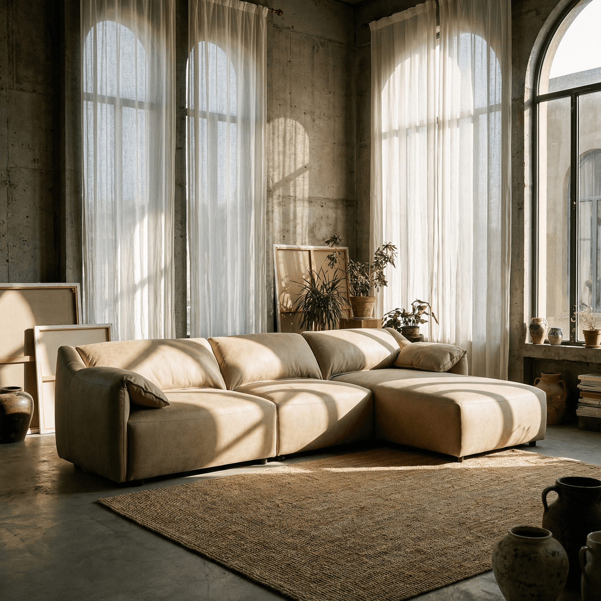 Brown Suede Sectional Sofa with Chaise – 127” L-Shape Couch in a stylish living room setting.