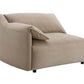 Light brown suede sectional sofa with chaise, featuring soft texture and generous space for optimal comfort.