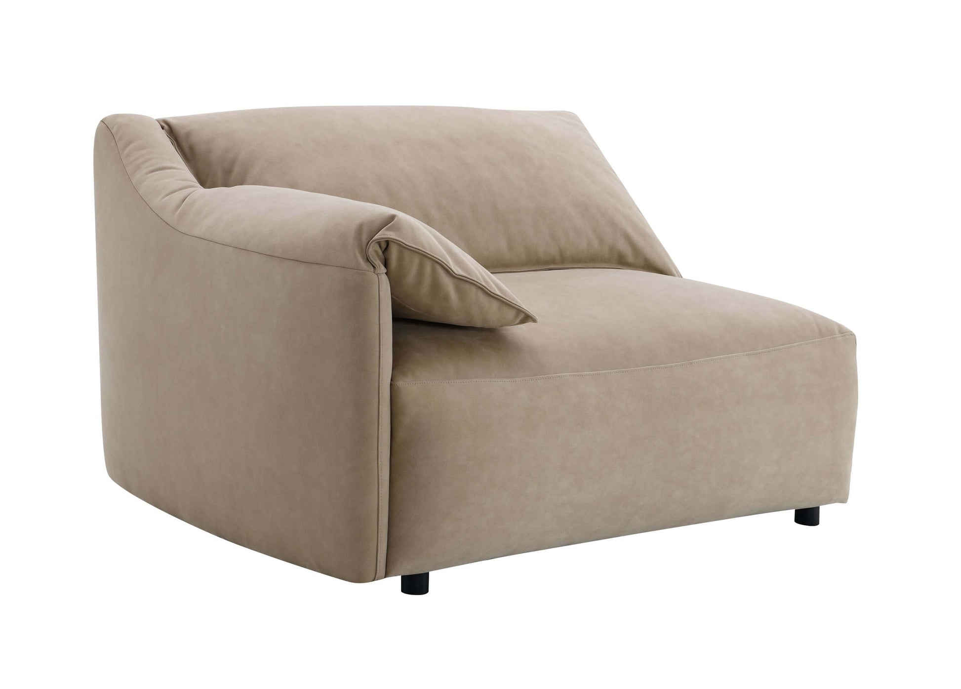 Light brown suede sectional sofa with chaise, featuring soft texture and generous space for optimal comfort.