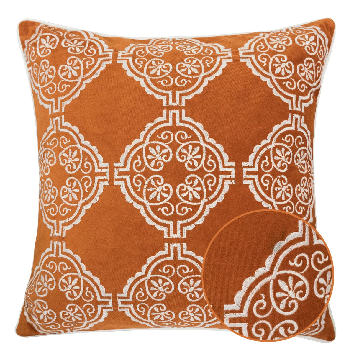 Burnt Orange Damask Embroidered Throw Pillow – 20" Boho Accent Cushion – view 7