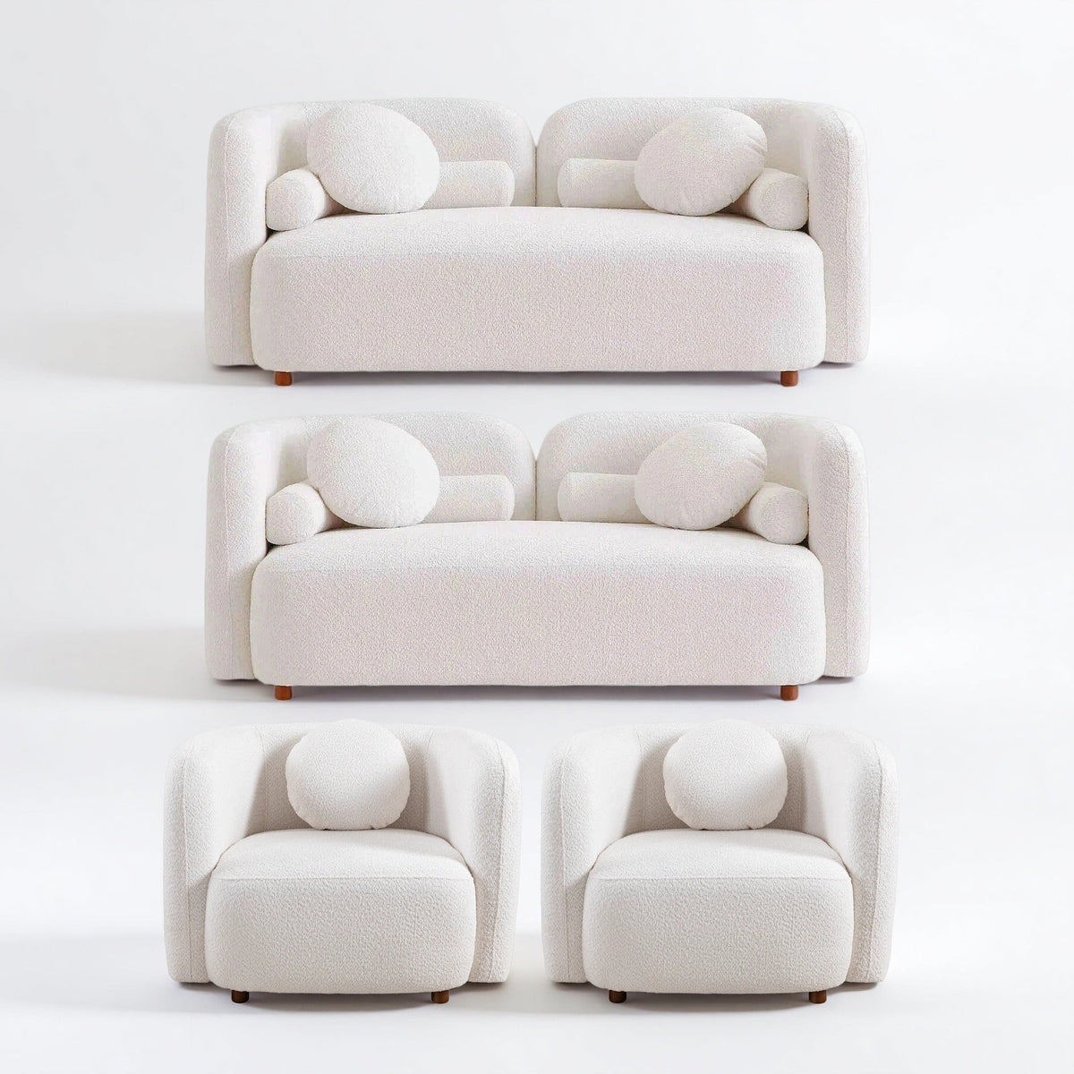 Kenna Living Room Set in White, 2 Loveseats + 2 Square Chairs