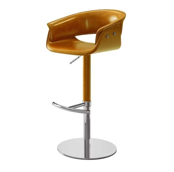 Yellow faux leather swivel bar stool
