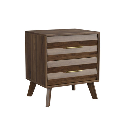 Halden Walnut Two-Drawer Nightstand – 19.7" Bedside Table with Metal Handles