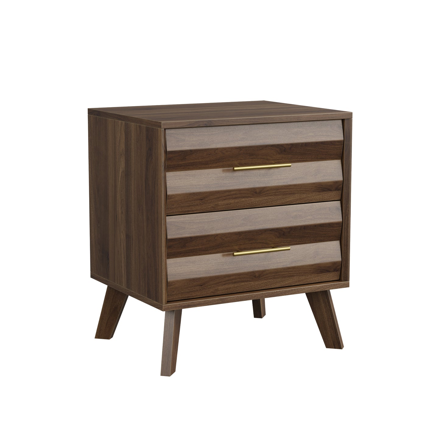 Halden Walnut Two-Drawer Nightstand – 19.7" Bedside Table with Metal Handles