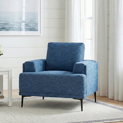 Brixton Blue Chenille Accent Chair – 40" Contemporary Armchair with Black Metal Legs