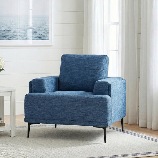 Brixton Blue Chenille Accent Chair – 40" Contemporary Armchair with Black Metal Legs