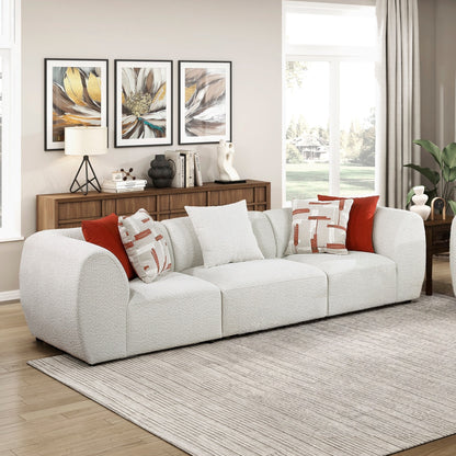 Winnie Chenille Modular Sofa – 121.5" Beige 3-Piece Sectional with Pillows
