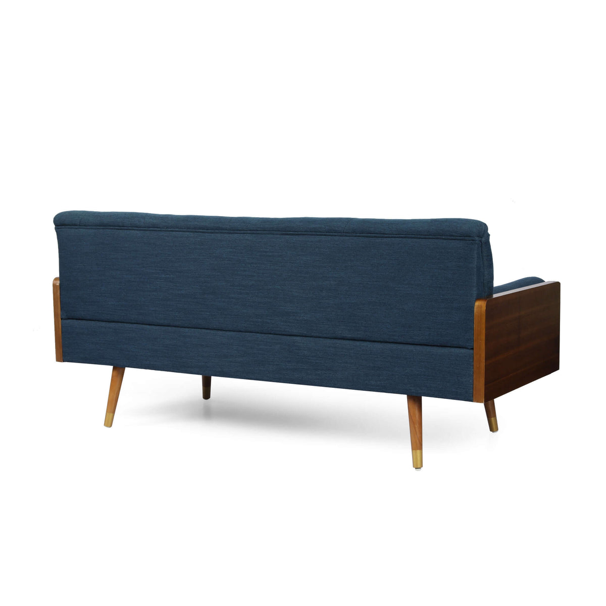 Modern Tufted Fabric Loveseat Sofa 72" – Compact 2-Seater Couch for Small Spaces, back view showcasing navy blue upholstery.