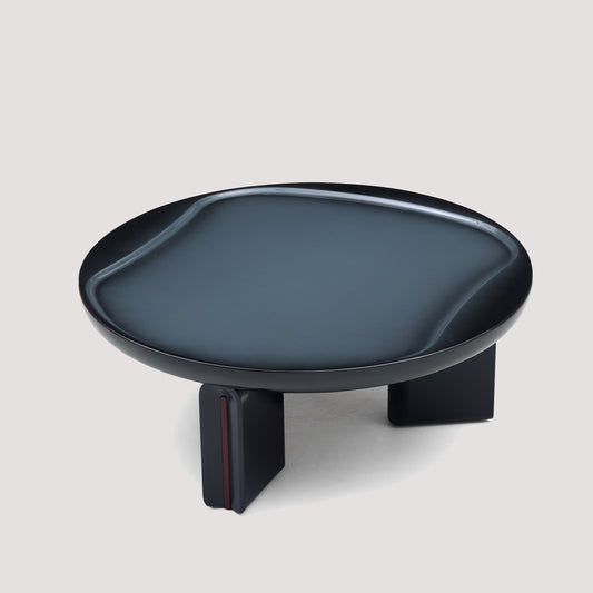 Durand Black and Blue Coffee Table – 33" Round High-Gloss Concave-Top Coffee Table