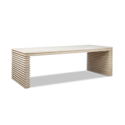 Veda 94" Whitewashed Reclaimed Pine Geometric Waterfall Dining Table, Seats up to 8, Natural Wood Finish