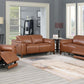 Dual-Power Brown Leather Reclining Sofa 83" - Power Headrest & Padded Armrests - Revel Sofa 