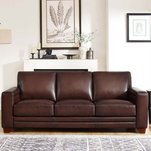 Alice Genuine Leather Box Arm Sofa 88"