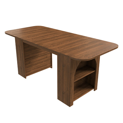 Nash Walnut Mid-Century Dining Table – 70.87" Storage Table