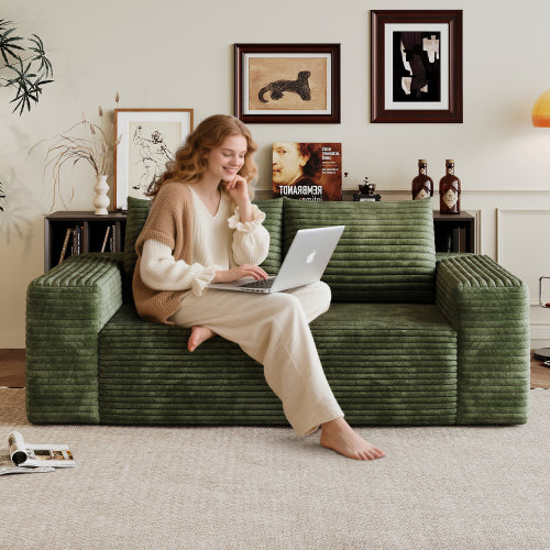 Modern Corduroy Deep Seat Loveseat Sofa – Comfy Couch (4 Colors and 3 Sizes)