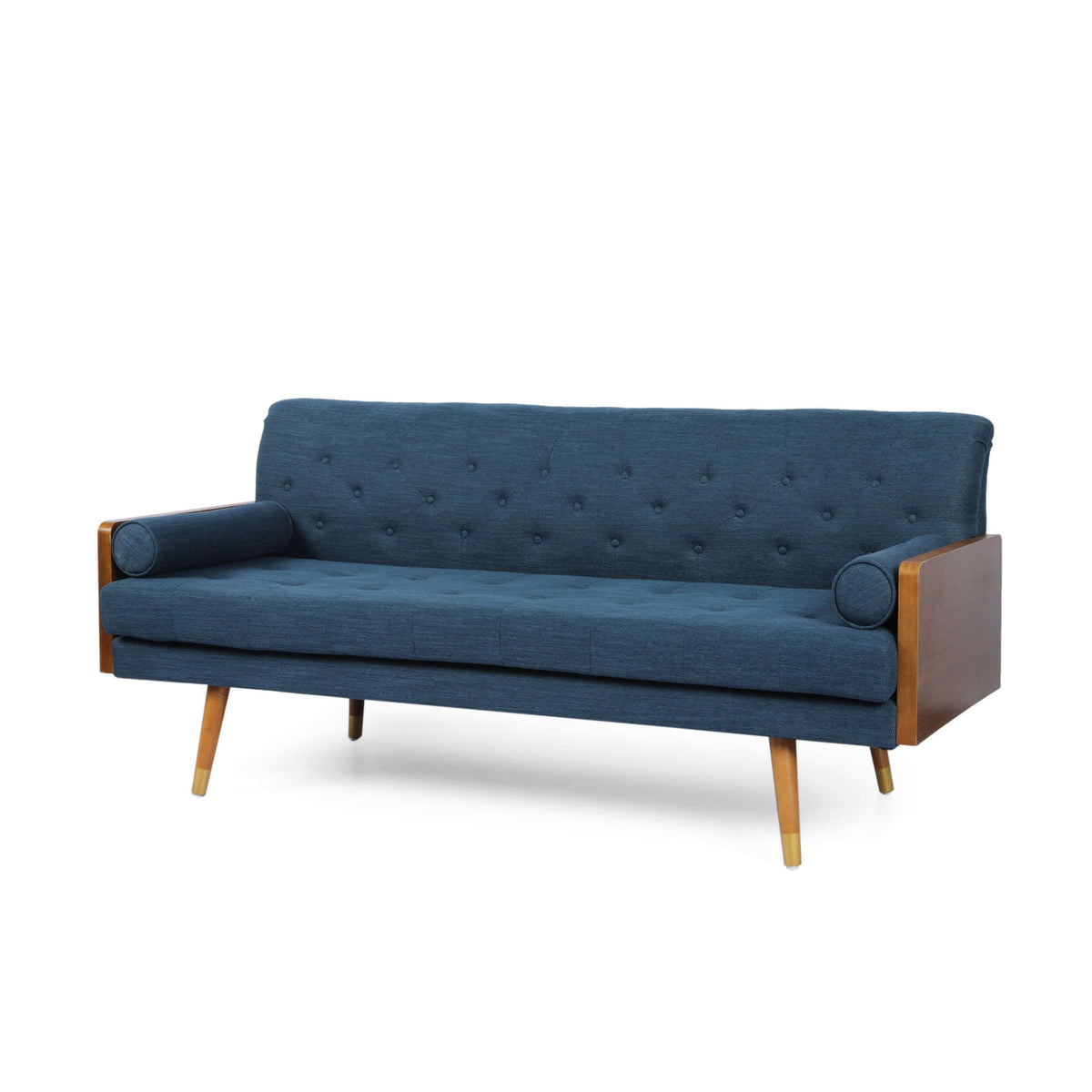 Modern Tufted Fabric Loveseat Sofa 72" – Compact 2-Seater Couch for Small Spaces with navy blue upholstery.