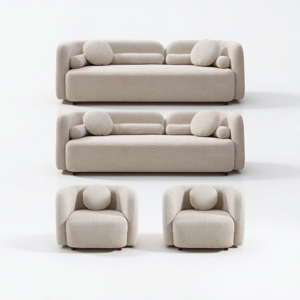 Kenna Living Room Set in Light Beige, 2 Sofas + 2 Square Chairs