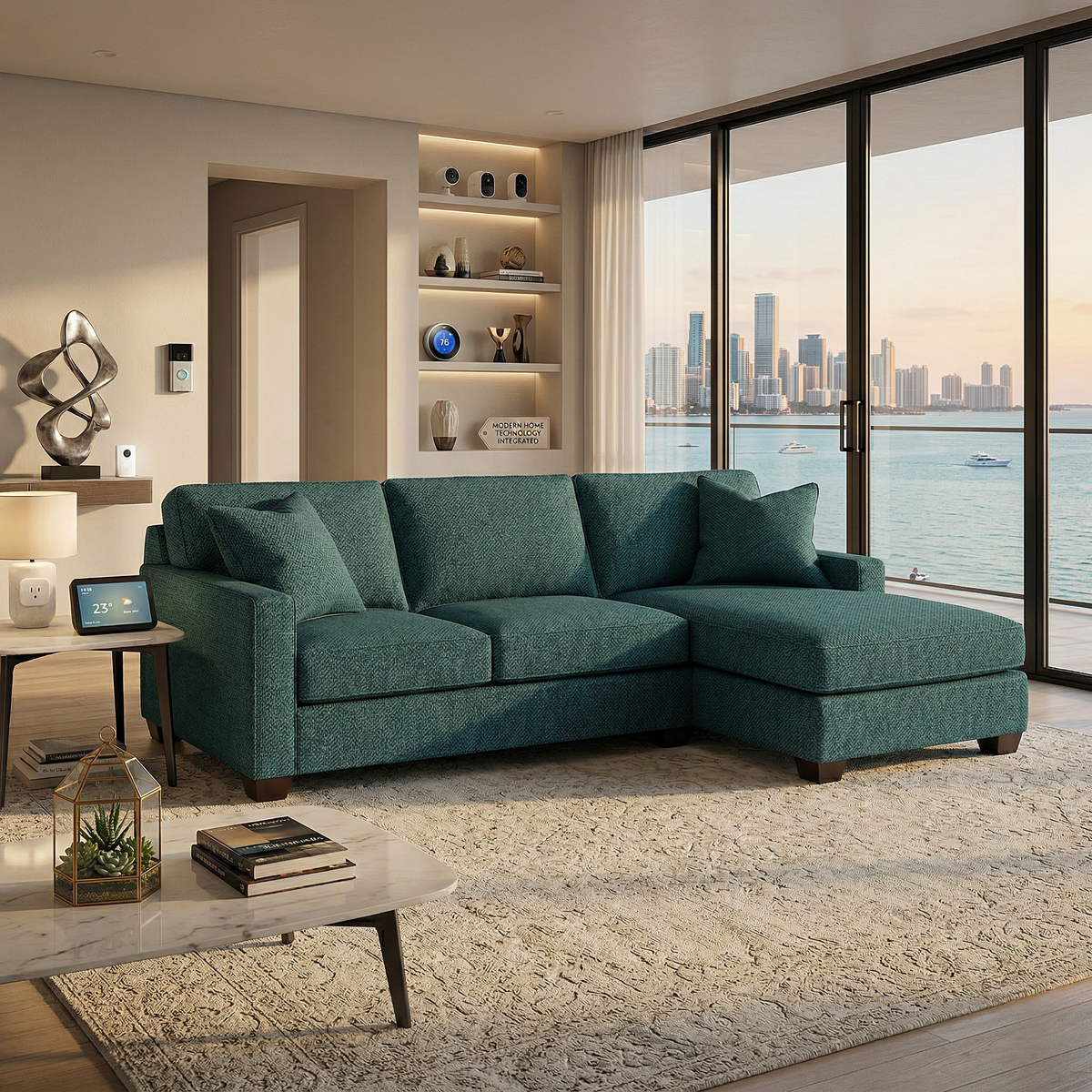 Clifford L-Shaped Sectional Sofa – Made in USA, 9 Fabric Options - Hepburn Teal - Fabric (1)